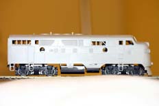 Highliner bodyshell on modified Athearn F-unit chassis