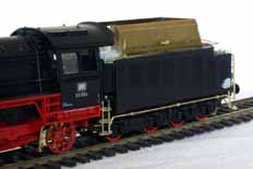 Front 3/4 view of modified and detailed Revell 2'2t30 tender with Fleischmann BR03